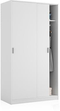 duehome| Armario de Dos Puertas Correderas, Modelo Lenor, Acabado en Color Blanco Soft, Medidas: 100 cm (Largo) x 50 cm (Ancho) x 200 cm (Alto)