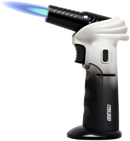 Butane Torch Lighter, 0-90°Rotating Angle Butane Lighter, Refillable Kitchen Torch with Safety Lock, Adjustable Flame for Soldering (White and Black)