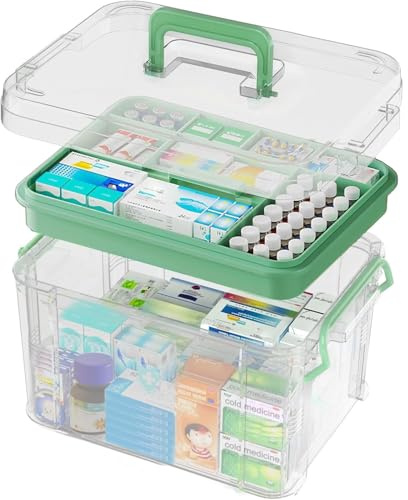 Divons Caja medicamentos, Organizador medicamentos, Caja de medicamentos para casa de dos niveles con asa, adecuada para edredones, mantas, ropa bajo camaa