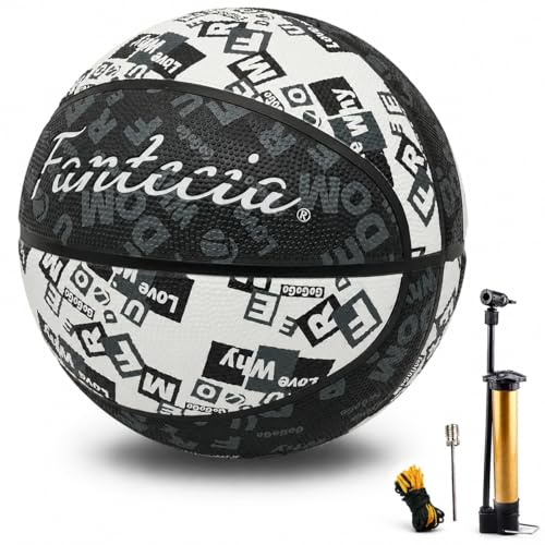 Fantecia Basketball Size 5, Black & White Graffiti Basketballs with Pump, Perfect for Street Style