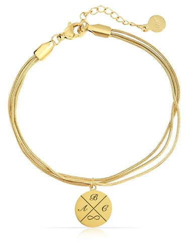 Tillverkad av Nami personligt Snake Chain Multi-Layer armband med graverade bokstäver symboler och mycket mer. Små presenter för kvinnor partnerarmband 16 + 3 cm av kirurgiskt rostfritt stål, Eine