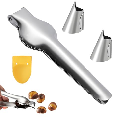 Juego de 4 copas de marones de acero inoxidable, pinza de castaña, pinza de corte de castañas multifuncional castaña de acero inoxidable, multifunción abre castañas para apretar las castañas (plata)