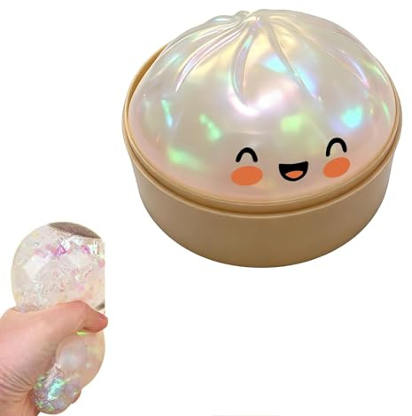 Dumpling Squishy Mystery con scatola per cottura a vapore, glitter dumpling Squishy, giocattolo antistress da spremere, palla sensoriale extra grande per alleviare lo stress, per bambini e adulti