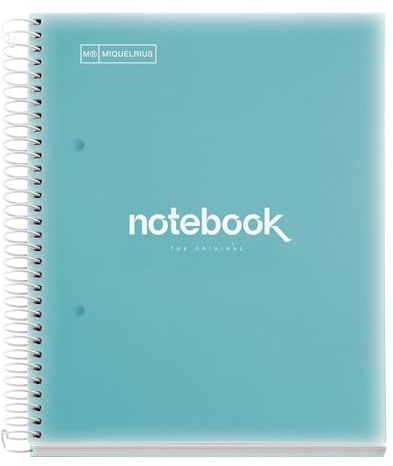 Miquelrius - Carnet de notes A5 Emotions, 5 bandes de couleur, 120 feuilles lignées 7 mm, papier 90 g/m², 2 trous, couverture polypropylène, couleur bleu ciel