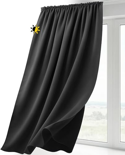 BEAUTEX Verdunkelungsgardine mit Kräuselband U-Band, Blackout Vorhang Blickdicht abdunkelnd, Größe und Farbe wählbar (Breite: 140 cm, Höhe: 175 cm, Dunkelgrau)