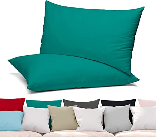 BEAUTEX 2er Set Kissenbezug, Kissenhülle aus gekämmter Baumwolle, Premium Jersey 160g/m², Größe und Farbe wählbar (40x80 cm, Petrol)