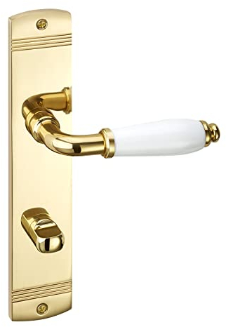 1 Juego de manilla MATTEO de latón pulido Manilla de baño de porcelana blanca brillante (WC) Manilla de baño de placa larga con material de fijación de Sotech