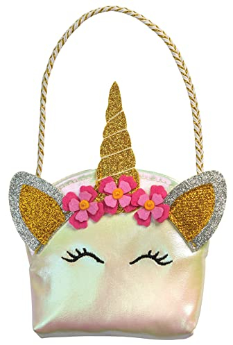 Heless 290 - Puppenzubehör im Einhorn Design, Handtasche mit Glitzerohren, Horn und Blütenapplikation für Puppen und Kuscheltiere der Größe 35-45 cm Mehrfarbig