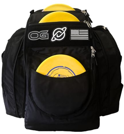 Discology Disc Golf OG V2 Grey & Black Disc Golf Bag,26+ Disc Capacity,Premium Disc Golf Backpack Bag,Tough, Durable Design,2 Large Side Compartments,Two Patches Included,Flag Patch Not Included