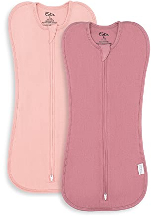 Comfy Cubs Swaddle Blanket Baby Girl Boy Easy Zipper Wrap 2 Pack Newborn Infant Sleep Sack (Small 0-3 Months, Blush, Mauve)