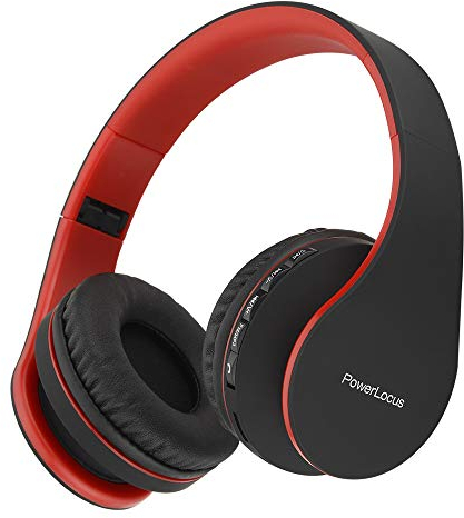 PowerLocus Casque Bluetooth supra-auriculaire, pliable, casque stéréo Hi-Fi avec basses profondes, micro SD/TF, radio FM et mode filaire, microphones intégrés, cache-oreilles doux pour téléphone/PC