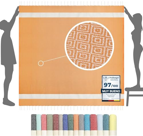 furora Holiday Serviette de Plage XXL Grande Taille 200x200 cm - Coton, Anti Sable | Plaid Plage Fouta, Femme & Homme | Pique-Nique Tapis Draps de Plage Accessoire, Couverture de Plage, Cadeau