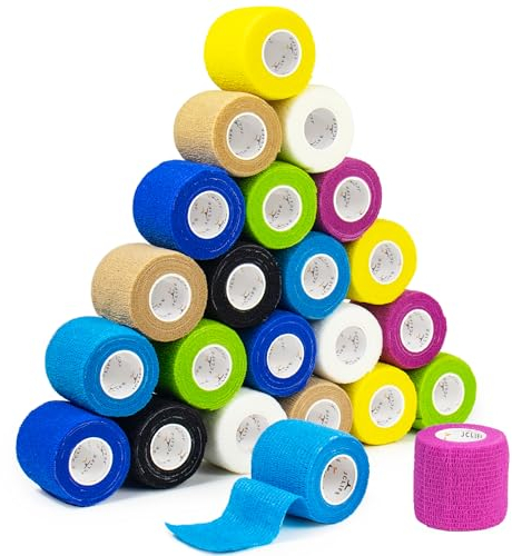 JCLIFE 24 Rollen 5cm x 450cm Selbstklebender Verband, Farbe Elastischer Selbsthaftende Cohesive Bandage, Haftbandage Fixierbinde Selbstklebend für Handgelenke und Knöchel