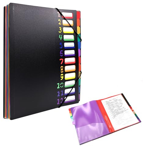 JurciCat Dokumentenmappe a4 Tragbar Fächermappe mit 12 Fächern Kunststoff Ordnungsmappe Pultordner mit Gummizug Wasserdicht für Schule Bürobedarf