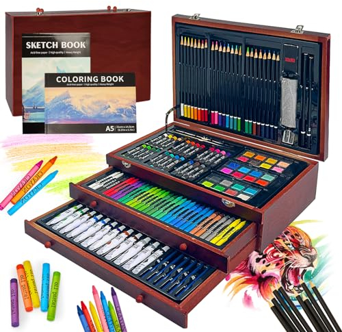 KINSPORY Premium Malkoffer Deluxe 175-teilig Malset für Kinder Anfänger Tolles Buntstifte Set, Wasserfarben, Ölpastellfarbe, zeichenstifte, Bleistifte als Zeichenset Geschenk Kinder