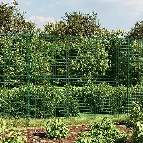 BaraSh Clôture en Treillis métallique et Piquet d'ancrage Vert 2x25 m,Barriere Jardin Exterieur,Barriere Jardin,Portillon Grillage
