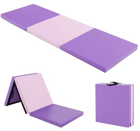 COSTWAY 180 x 60 x 5 cm Weichbodenmatte klappbar, Gymnastikmatte tragbar, Yogamatte wasserabweisend, Turnmatte rutschfest, Klappmatte, Fitnessmatte (Lila + Rosa)