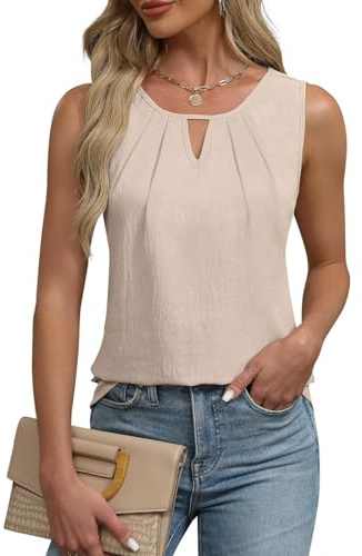 EMOTTOS Donne Top Senza Maniche con Increspature, Canottiera Estiva Casual con Scollo a V, Canottiera con Orlo Curvo e Orlo Arrotolato(Apricot-L)