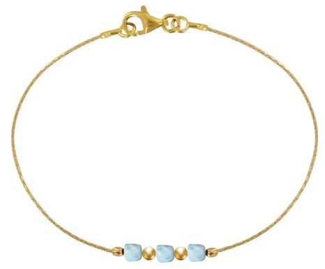LES POULETTES BIJOUX - Gold Filled Armband Drei Kleinen Larimar Würfel - taille 16 cm