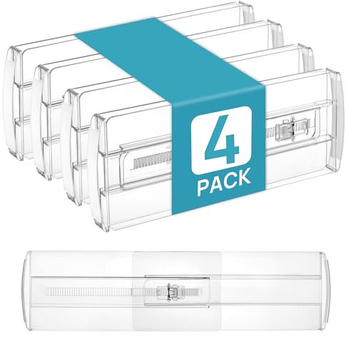 Vtopmart Confezione da 4 divisori per cassetti per vestiti, altezza 10,2 cm, 25,9 - 42,2 cm, regolabili, espandibili, separatori in plastica trasparente per comò, vestiti per bambini, biancheria