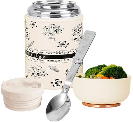 EACHPT Food Flask 500ml Stainless Steel Vacuum Double Walled Insulated Food Jars with Folding Spoon, BPA Free Leakproof Thermal food container for Hot and Cold