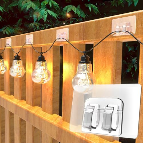 AFFAVON 50pack Outdoor Lights Hooks with Adhesive Strips - Waterproof, UV-Resistant, No-Damage, Tool-Free Installation Clips for Christmas, Patio,Garden Balcony Decor,Cable Holders for Hanging