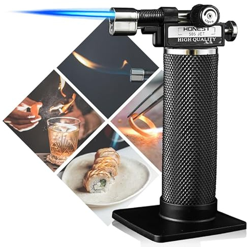 HONEST Butane Torch Lighter DUAL Flame Mode Kitchen Cooking Torches Blow Torch lighters butane refillable Micro Torch heat shrink tubing Soldering Torch without gas (ABS Gas Tank)