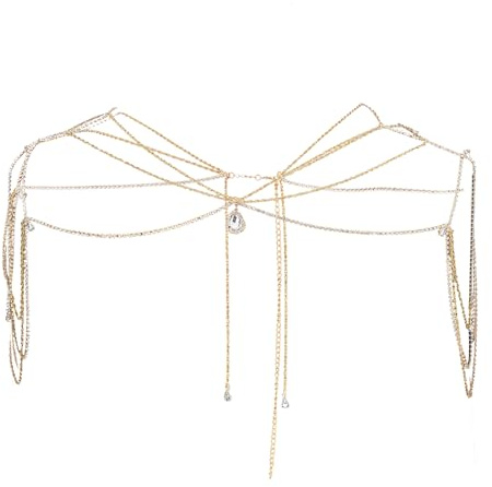 NICENEEDED Catena per Il Corpo con Spalla Strass, Collana di Cristallo Catena da Braccio Catena da Reggiseno per Bikini da Spiaggia Estiva