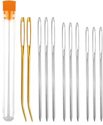 Nadeln mit großem Öhr, 11 Stück Nähen Nadeln Set, Nähnadeln Großes Öhr Handnadel, Große Stopfnadeln, 4 Größen Große Augen Nadeln Handnähnadel für Wolle Hand Nähen Leder Handwerk