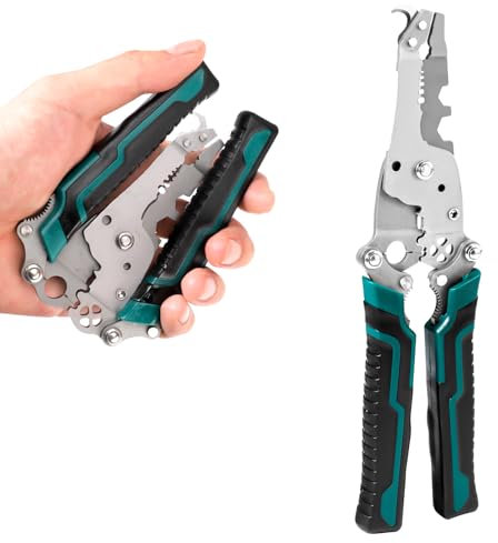 Spellafili Pieghevole 18 in 1, Spelafili Pieghevole Multifunzionale Pinze Spelafili Pinza Crimpatrice per Elettricisti Edilizia Domestica Artigianato Fai Da Te