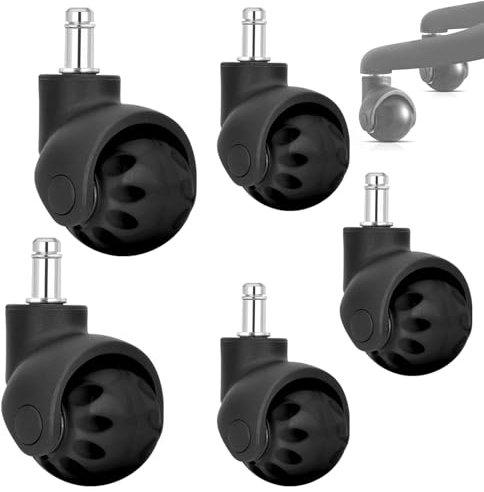 5 Piezas Ruedas Silla Oficina, Ruedas para Sillas Oficina de Nylon Pu, Ruedas para Sillas de Oficina de 50 mm de Diámetro, para Silla de Oficina, Aptas para Cualquier Suelo, No Rayan (Negro) (Negro)