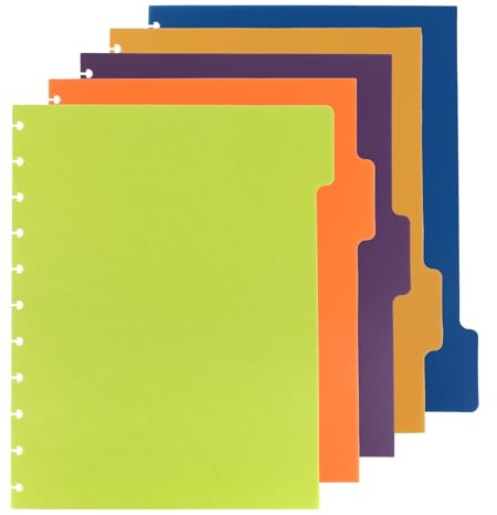 5 Pezzi Divisori a Disco, 28x23cm Formato Lettera, Divisori per Quaderni a Disco Multicolore Divisori per Planner Plastica Divisori per Indice Raccoglitori, per Cartelle Ufficio Scuola Riunione