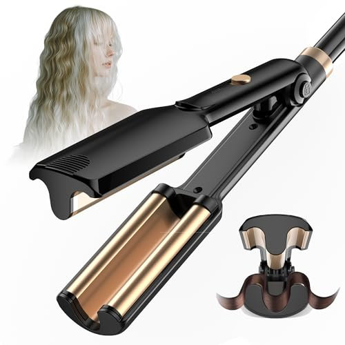 UKLISS Hair Waver - Mini Crimper, Beach Waves Curler, Mermaid Waver for Wavy Hair, Lightweight & Compact Size Wave Curling Iron Crimpers for Women, Double Voltage (Black)