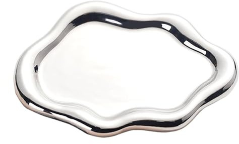 CCHONGCC Ceramic Jewellery Dish Trinket Dish Jewelry Tray Cloud Shape Tray Perfume Tray Rings/Earrings/Bracelets/Watch/Keys Tray for Valentine's Day//Mother's Day/Birthday Gift (Silver)