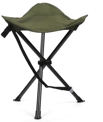 Outplea 18 Folding Tripod Stool for Adults Heavy Duty, Lightweight Portable Three Leg Tall Camping Stool, Collapsible Backpacking Tripod Seat Chair for Fishing Hunting, Support 225 lbs, Green