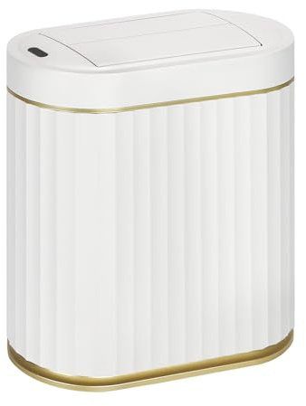 SYNCVIBE Bathroom Trash Can with Butterfly Lid 2 Gallon Sensor Trash can, IPX5 Waterproof Garbage Can, Automatic Slim Trash Bin, Under-Counter Wastebasket, Bathroom Decor for Bedroom, White Gold