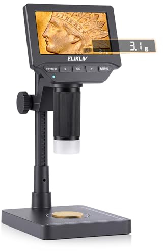 Elikliv EDM4C Coin Microscope with Scale, 4.3 Weighing Digital Magnifier | 0.1g Accuracy, 8 Stand, IPS Screen for Error Coin, Adjustable LED Lights, Win/Mac Compatible, For Coin Collectors, Jewelers