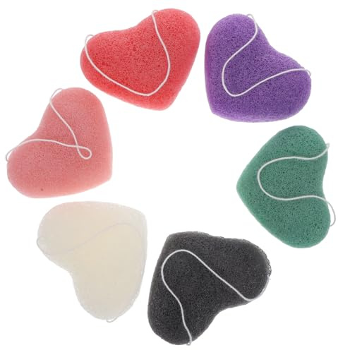 VICASKY Spugne per Viso 6 Pezzi in Forma a Cuore Design Esfoliante Delicato Mantiene la Forma per Pulizia della Pelle