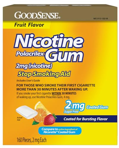 Coated Nicotine Polacrilex Gum, 2 mg (Nicotine), Stop Smoking Aid, Fruit Flavor