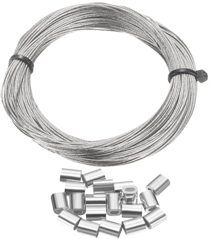 QUARKZMAN Kit De Cable De Acero Inoxidable 304 100 Pies (30 M) Largo Diámetro 1/48 (0.6 Mm) Núcleo De 7x7 Hebras Con 30 Fundas De Bucle Para Sistema De Barandilla De Cubierta