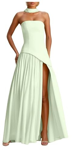 Genérico Vestido De Noche para Mujer Línea A Vestido De Corsé para Mujer Elegante Maxivestido Gasa con Pliegues Asimétricos Vestidos Formal Hombros Descubiertos Fiestas Y Graduaciones