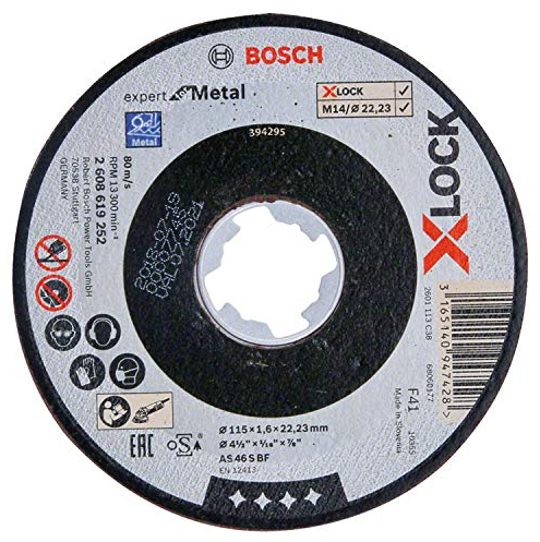 Bosch Professional Expert - Disco de corte recto (para metales, X-LOCK, Ø115 mm, diámetro del orificio: 22,23 mm, grosor:1,6 mm), Negro