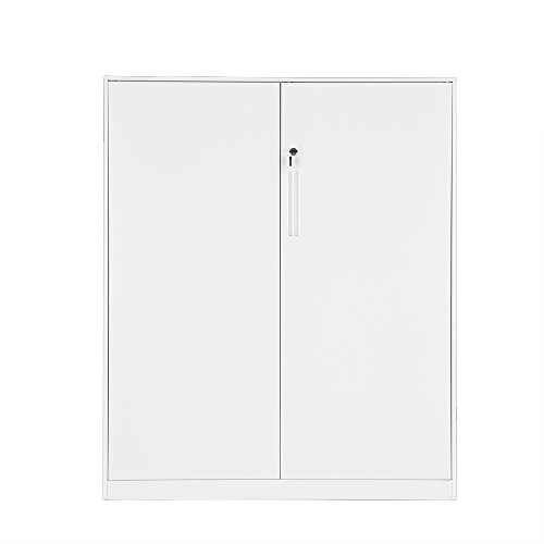 Panana Office Cupboard 2 Doors Metal Lockable Storage File Cabinet Adjustable Shelves Bookcase Storage Unit Grey White