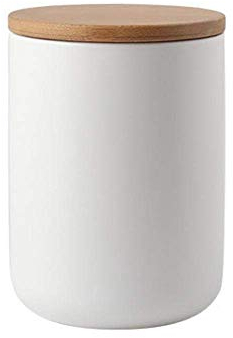 Ceramics Food Storage Jar with Wooden lid,Ceramics Food Storage Canister for Coffee, Sugar, Tea, Spices and Nuts (White 27.05oz/800ml)