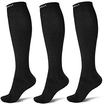 3 Paia Calze a Compressione Uomo Donna, 15-20mmHg Calze Elastiche Compressione Sportive Compression Socks per Running Trekking Viaggi in Aereo (S-M)