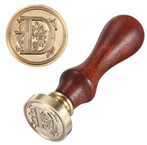 Anawakia sigillstämpel, vintagestil vax, sigillstämpel, sigill set AZ, dekorativt sigill, sigill med trähandtag, brev 26 bokstäver, gör-det-själv trä vax sigill, stämpel 1 styck (D)