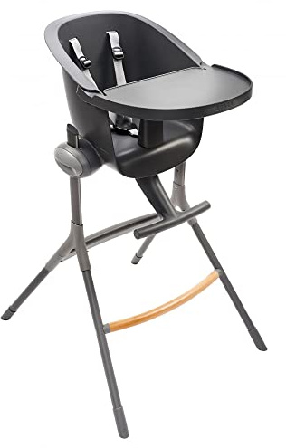 BÉABA - Trona Bebé Up&Down Evolutiva - Ergonómica - Bandeja Extraíble y Reposapies - Altura Regulable 6 alturas - Cómoda, Materiales Robustos, Gris Oscuro