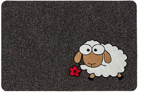 Astra Fussmatte innen mit Motiven - Passt unter die Eingangstür - Schmutzfangmatte strapazierfähig - Indoor Türmatte rutschfest - 40x60 cm Schaf grau