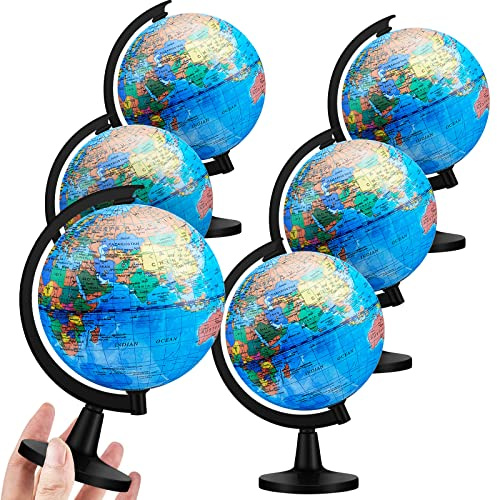 Henoyso 6 Pcs World Globe for Kid 4.6'' Educational Mini Desk Decorative Earth Globes with Black Stand Learning Rotating World Map for Graduate Gift Geography Classroom Table Decor