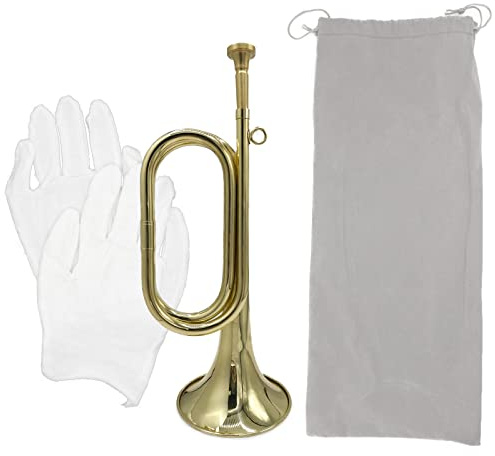 Cheerock Gold Plated Brass Trumpet Bugle Horn with Bag & Gloves for Military Orchestra and Festival Performances